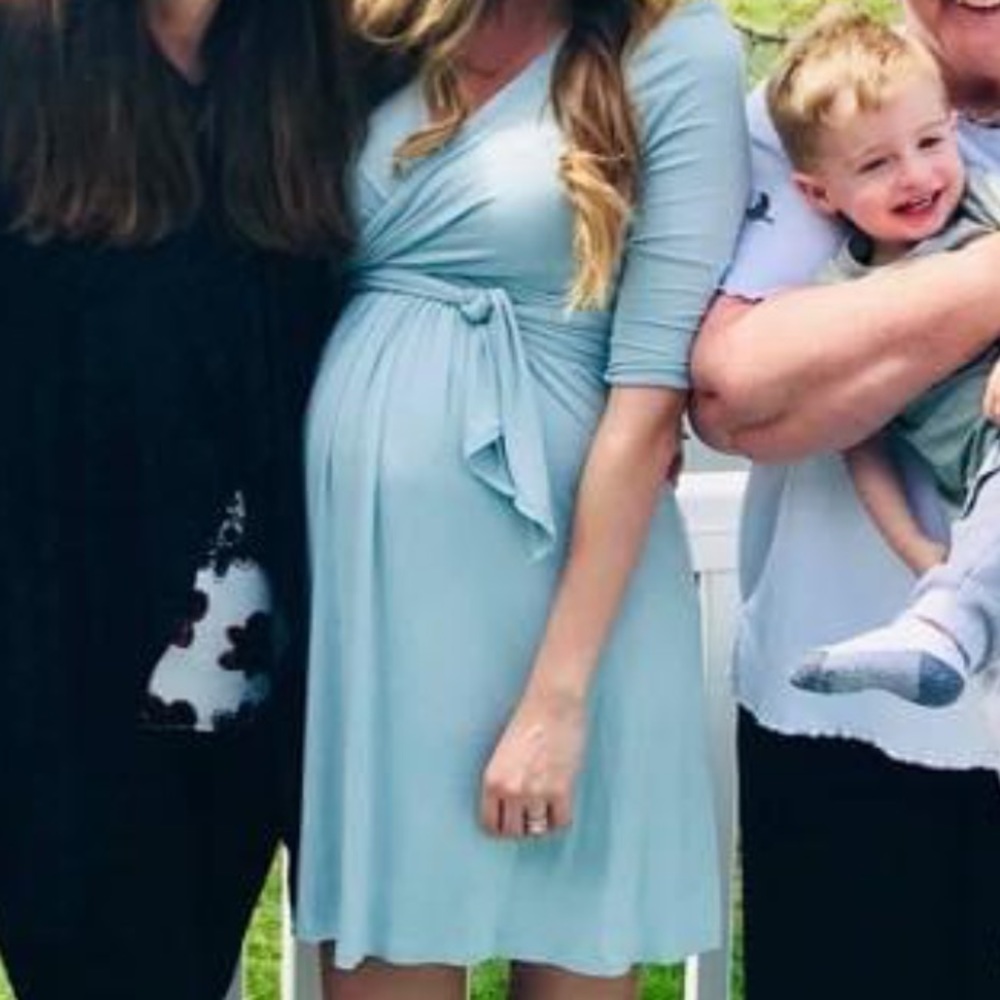 Blue maternity wrap dress